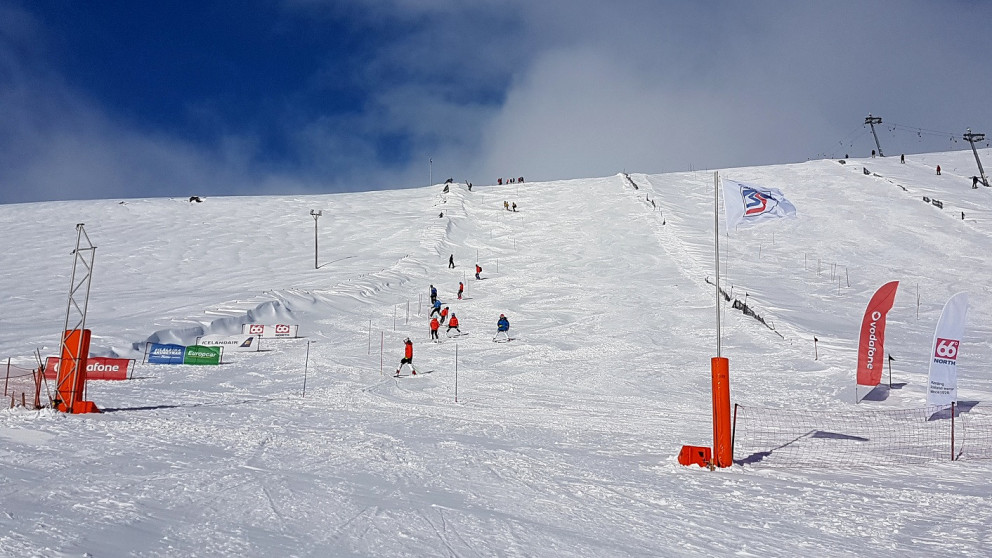 Frá mótsstað í alpagreinum í dag