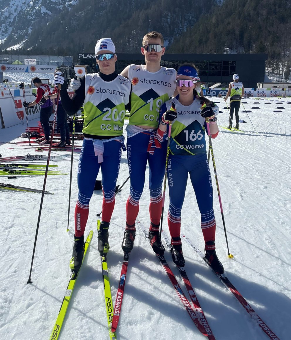 Gígja á æfingu með þeim Alberti Jónssyni (í miðju) og Degi Benedikssyni, en þeir keppa í undanrásum …