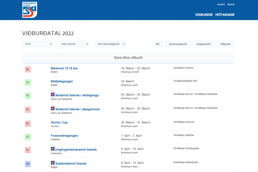 Skjáskot úr mótakerfinu