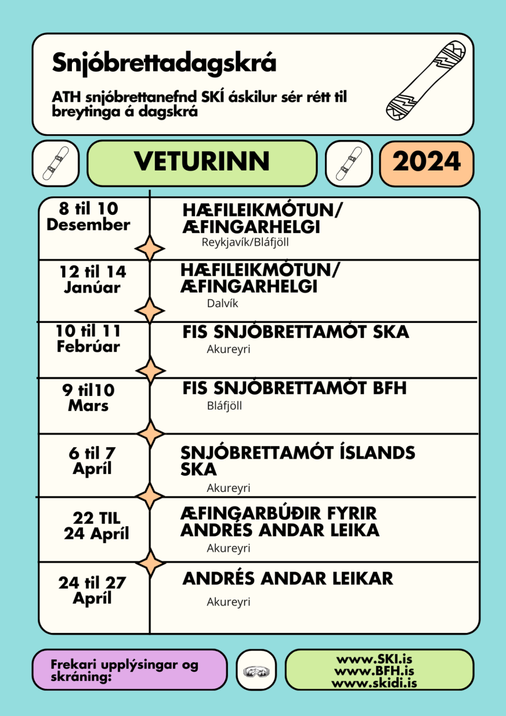 Snjóbrettadagskrá 2023-2024