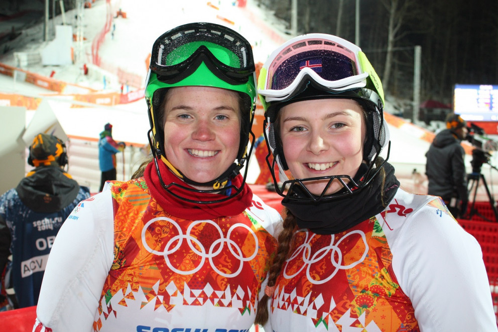 Helga María Vilhjálmsdóttir, til hægri, á ÓL í Sochi 2014