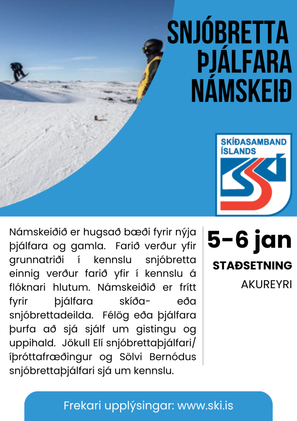 Námskeið fyrir snjóbrettaþjálfara á Akureyri 5.-6. janúar